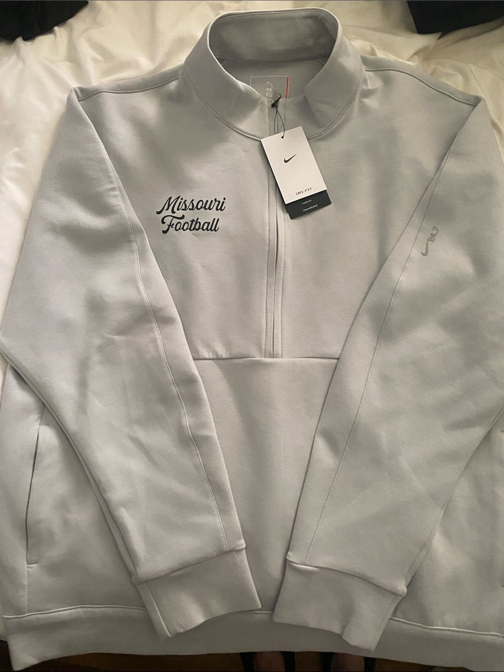 Nike Light Gray Zip Pullover with Tag- Missouri logo Mizzou